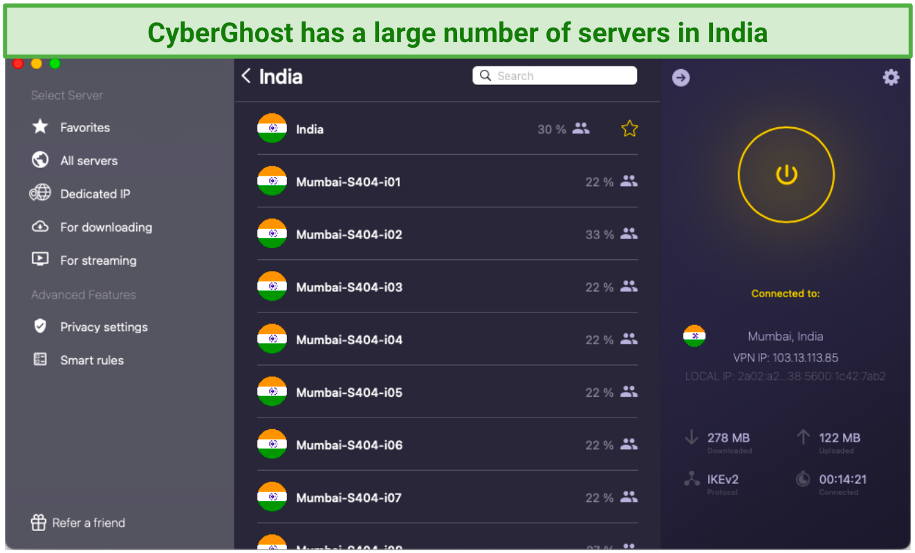 CyberGhost VPN Servers in India