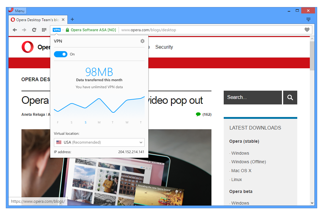 Latest Opera beta for Windows now comes with built-in free VPN feature