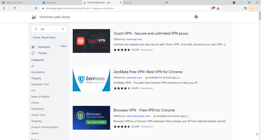 VPN Extension for Brave Browser